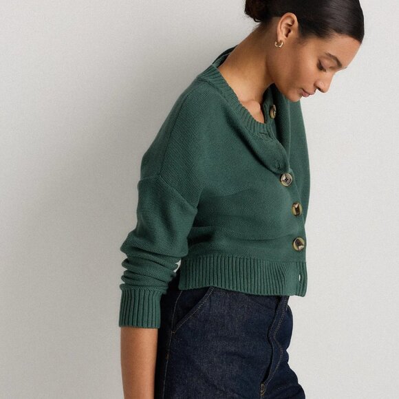 Quince 100% Organic Cotton Cropped Cardigan Sweater Big Sur Green XS - Picture 8 of 11